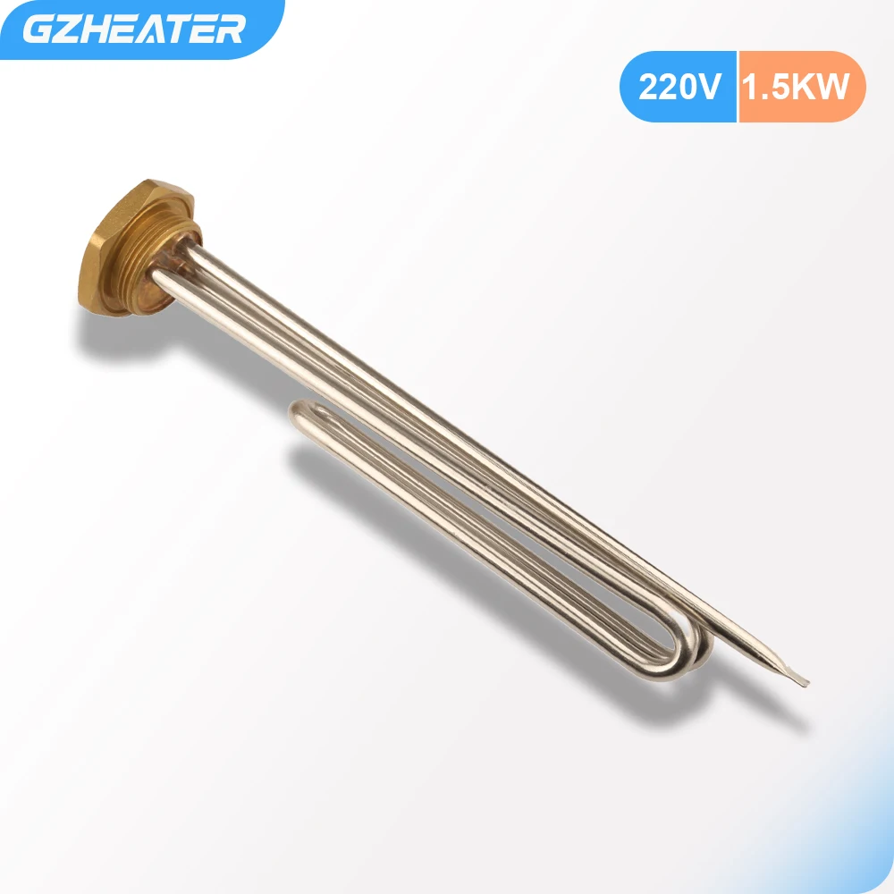 

1.5KW 220V SUS304 Thermostat Tubular Heating Element with DN32 1-1/4" 42mm Thread Brass Flange for Immersion Water Heater