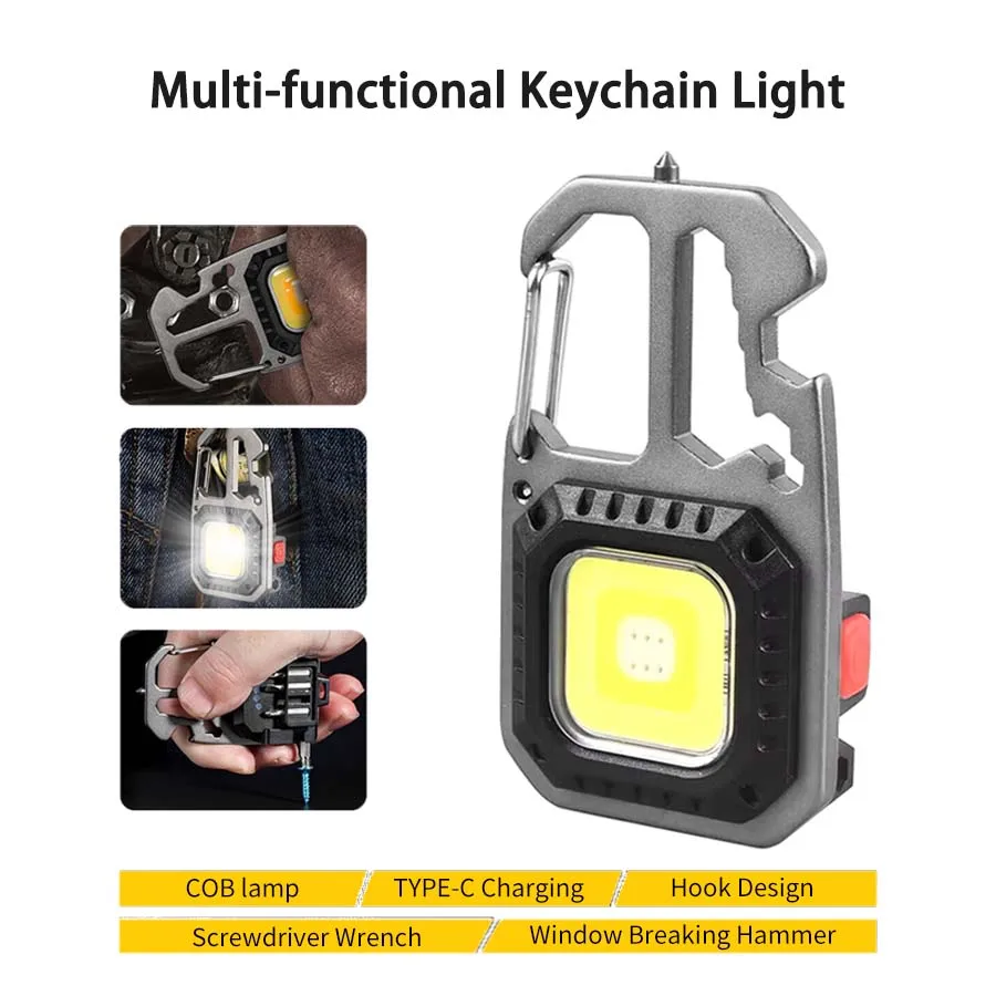 

Multi-Functional Mini Portable Keychain Flashlight Rechargeable Camping Torch Screwdriver Outdoor Emergency Working Light