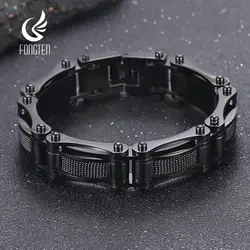 Fongten 21.5cm Biker Bicycle Motorcycle Chain Bracelet For Men Black Color Stainless Steel Wristband Bangle Bracelet Jewelry