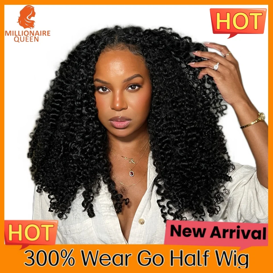 

15A 300% Density 3C4A Burmese Curly Half Wig Double Drawn Human Hair Headband Wig Upgrade Glueless Wigs Afro Kinky Wig For Woman