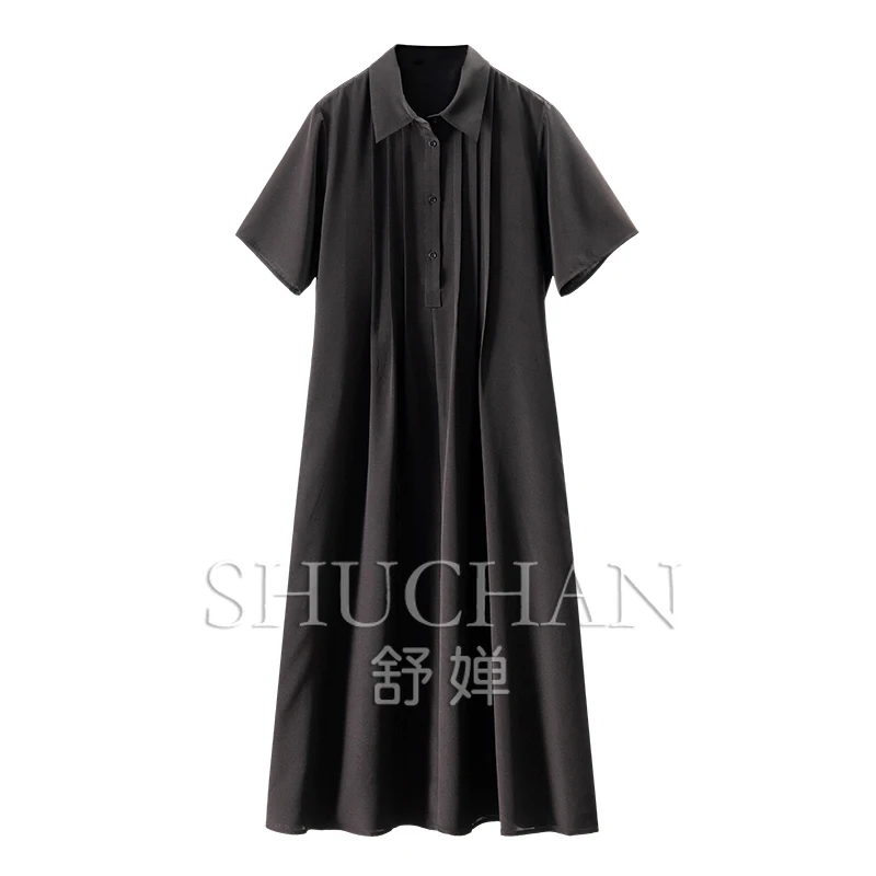 

New Shirt Dresses Women Heavy Elastic Silk Short Sleeve Dress Women's 05E0 Vestidos De Fiesta Long Dresses for Women
