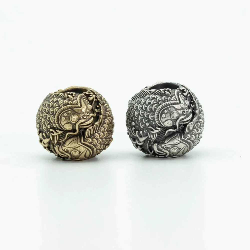 

Exquisite Brass S925 Fish Pendant Bracelet Outdoor EDC Knife Bead Paracord Woven Accessory Keychain Cord Lock Backpack Charm