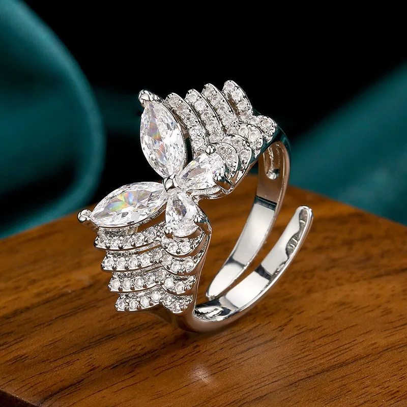

Fine Jewelry Fashion Colorful Butterfly Bling Zircon Ring for Women Engagement Women's Ring Birthday Party Everyday Jewelry