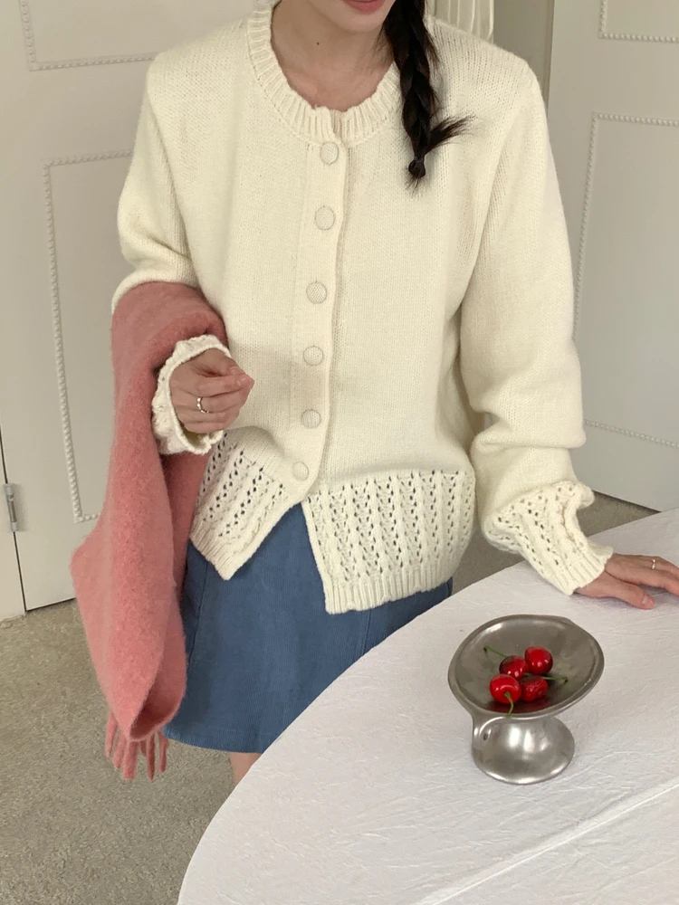 

Элитный вязаный кардиган из шерстяной смеси, оригинальный дизайн, на пуговицах, мягкий, в корейском стиле, с длинными рукавами, утепленная верхняя одежда для повседневной носки