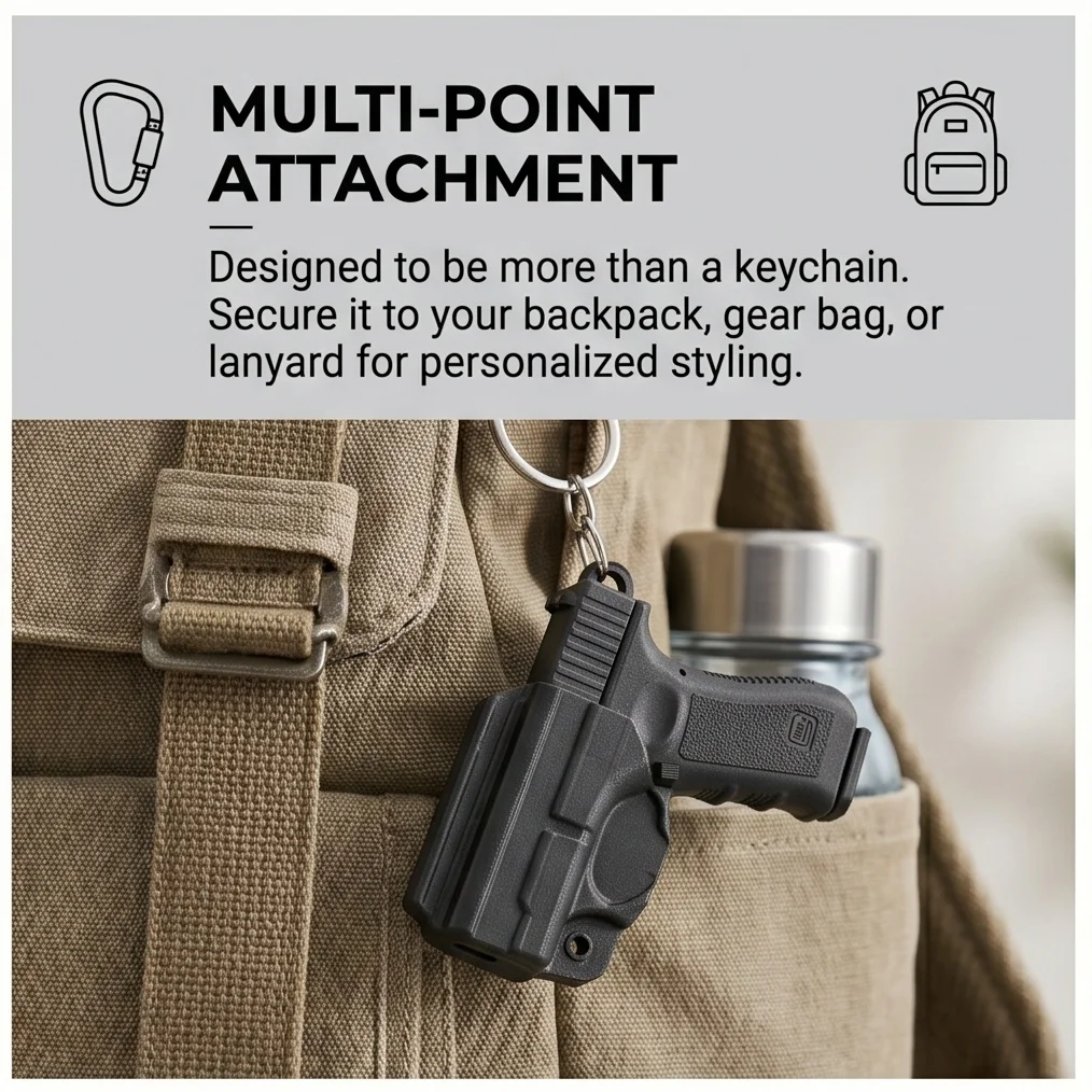 Mini Pistol Keychain with Holster, Realistic 3D Printed Gun Shape Charm, Tactical Backpack Pendant Gift for Military Enthusiasts