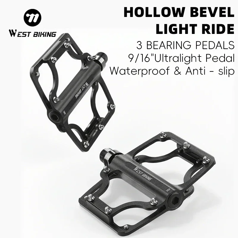 

WEST BIKING Bicycle Pedals 3 Bearing Anti-slip MTB Road Bike Pedals Aluminum Alloy Bike Pedal Flat Pedals Cycling Accessories