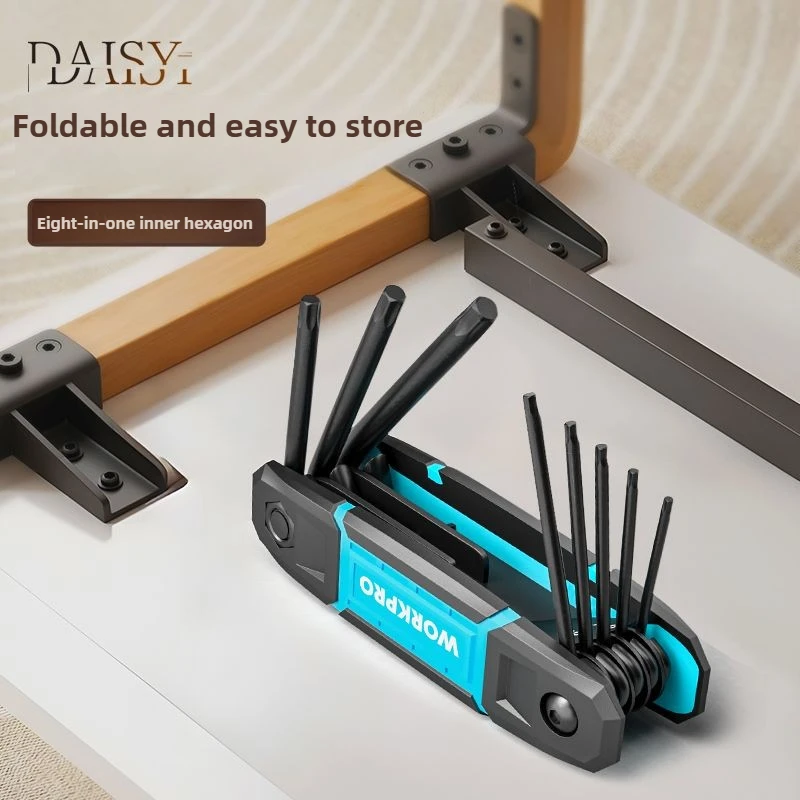 Super-hard Folding Allen Wrench Set British Standard Folding Hexagonal Flat-head Screwdriver with A Center Hole