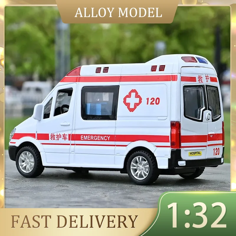 1:32 Alloy Car Diecast Mini Ambulance Fire-Truck Policecar Simulation Model Sound And Light Vehicle Collection Gifts Toys Boy