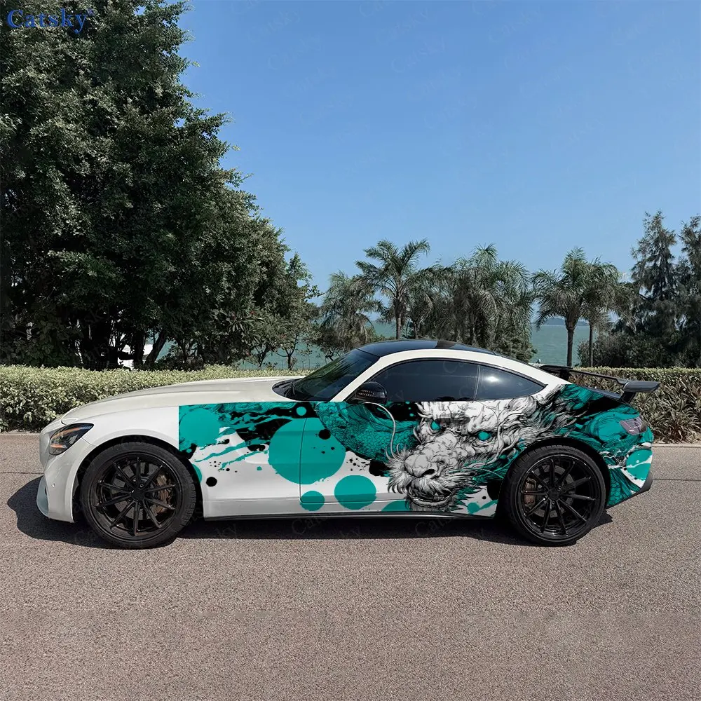 

2pcs Artistic Ink Wash Oriental Dragon Car Side Wraps, Self-Adhesive PVC Waterproof & Scratch-Resistant Stickers, Car Accessory