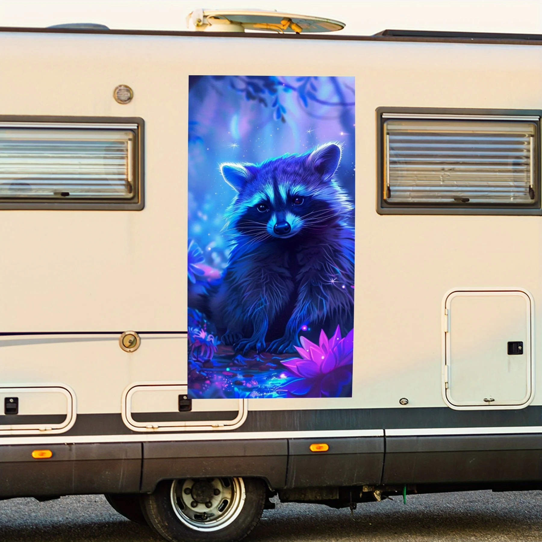 

Наклейка на автомобиль Fantasy Raccoon Glow, виниловая наклейка на сторону моторики дома, водонепроницаемая самоклеящаяся виниловая наклейка на сторону o