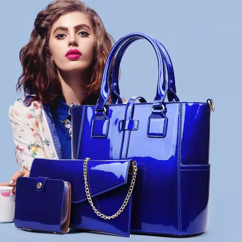 2023 New High Quality Patent Leather Composite 3pcs/Lot Lady\'s Handbag Shoulder Crossbody Bag Card Bag For Women