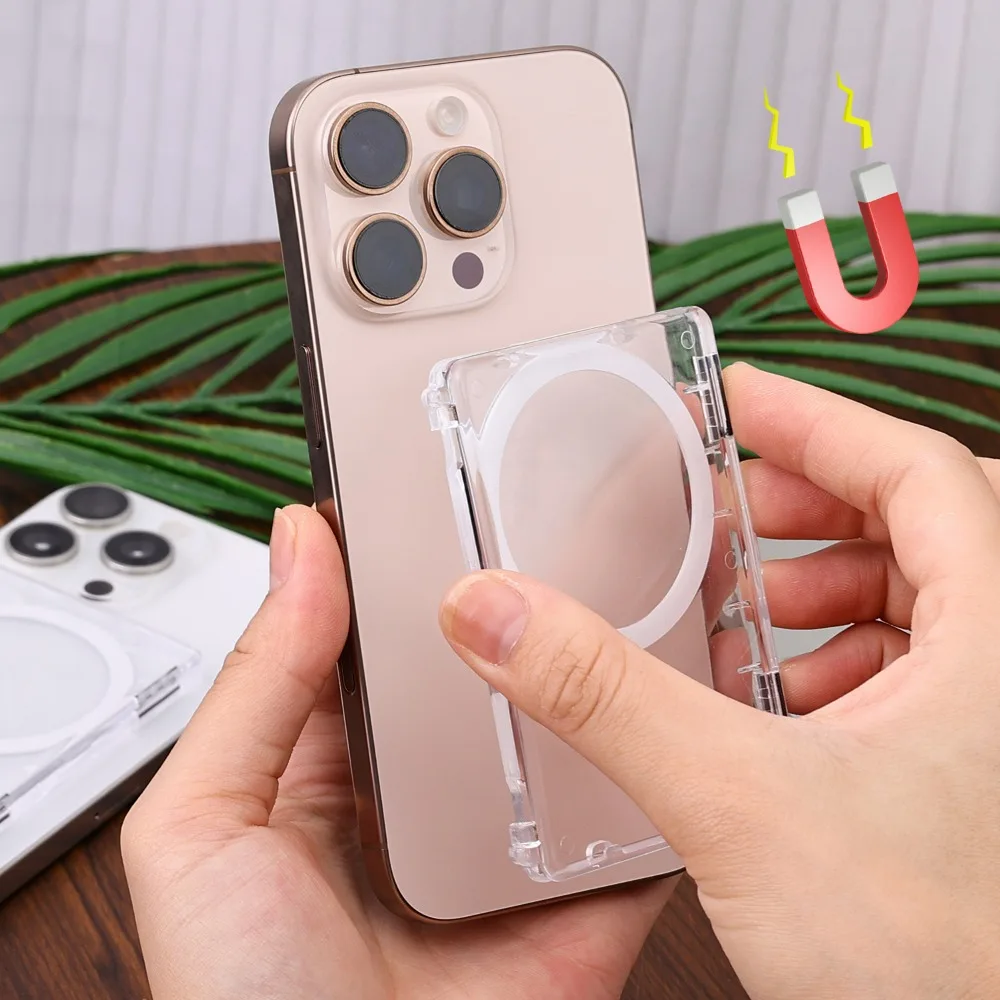 Transparent Magnetic Open Close Type Card Wallet Metal Stand Holder for Magsafe Clear Case for IPhone Card Phone Back Holder