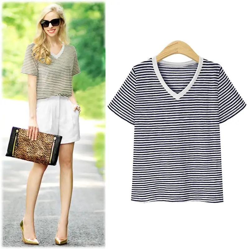 Camiseta de verano ort Sve para mujer, talla grande, peso Base, mezcla de algodón informal, ajuste cómodo, Sudadera con capucha estampada a rayas