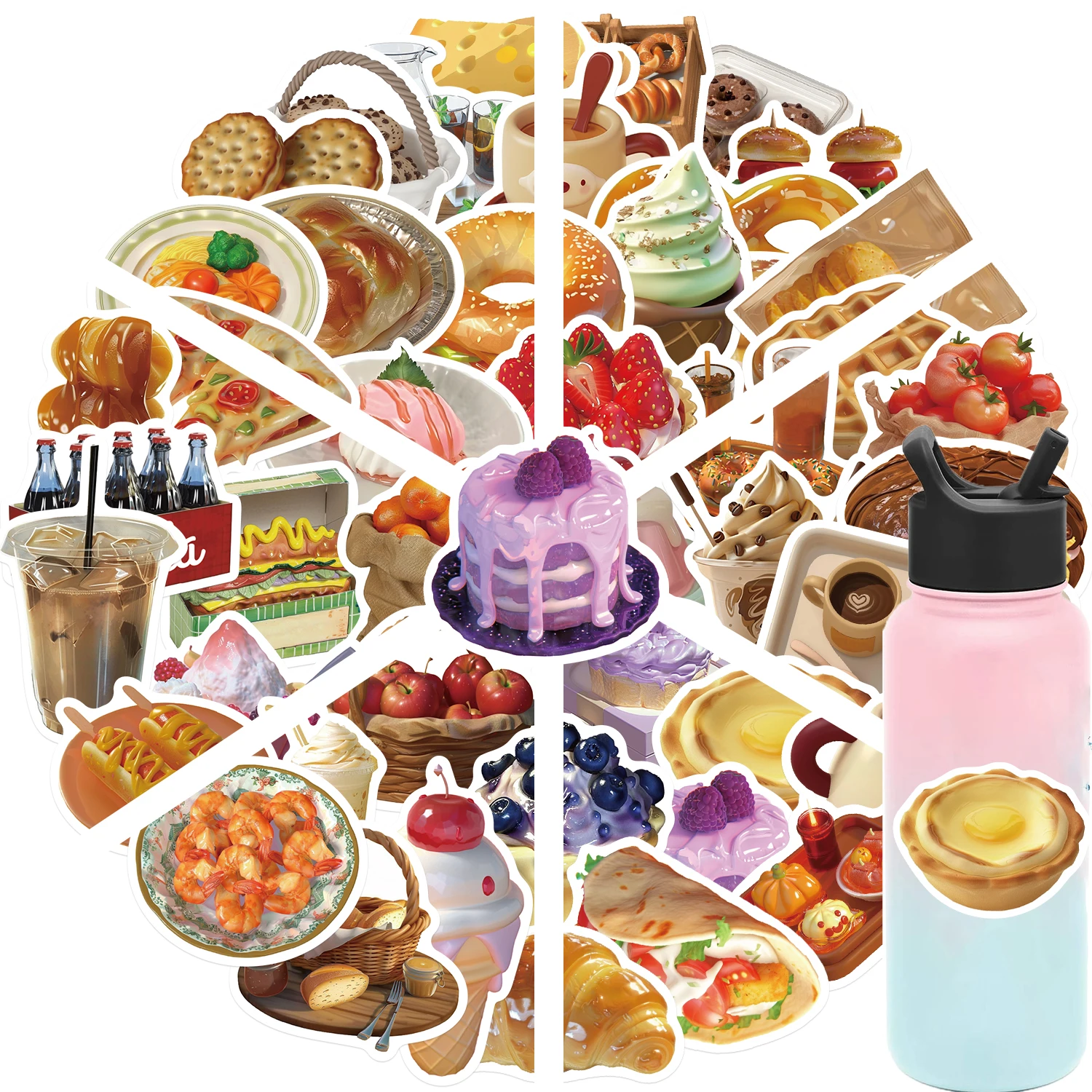 50Pcs Food Drink Dessert Bread Stickers Waterproof Phone Bike Wall Motorcycle Cool Car Waterproof Sticker for Kids Toys