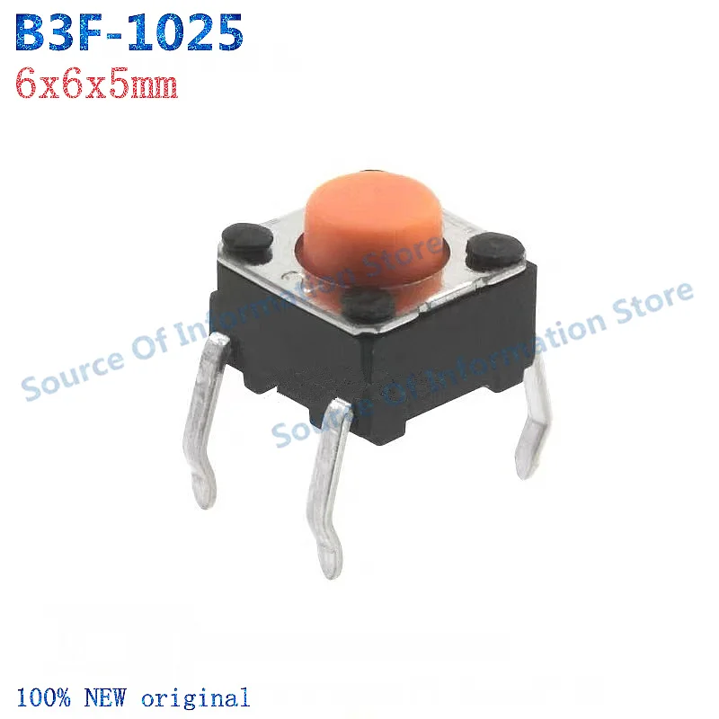 100Pcs B3F-1025 Tactile Switch 4Pin 6*6*5mm Size Tactile Switch 2.55N