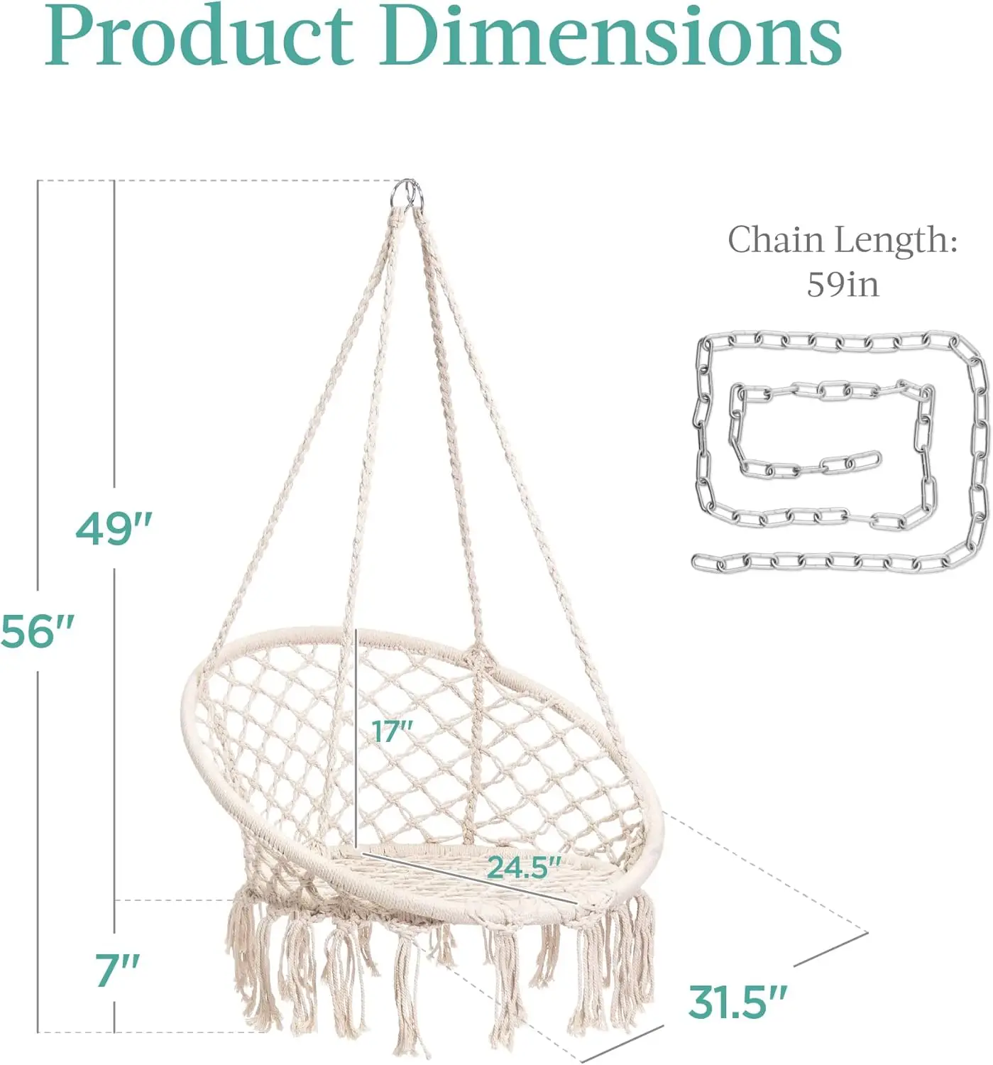 เก้าอี้แขวน macramé เปลญวณผ้าฝ้ายทอมือสำหรับใช้ในร่มและกลางแจ้งพร้อมอุปกรณ์ติดตั้ง