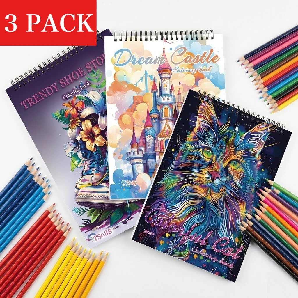Ensemble de 3 livres de coloriage pour adultes - Design unique sur chaque page - Livres d'art de haute qualité, combinant l'art-thérapie et la formation à la pleine conscience