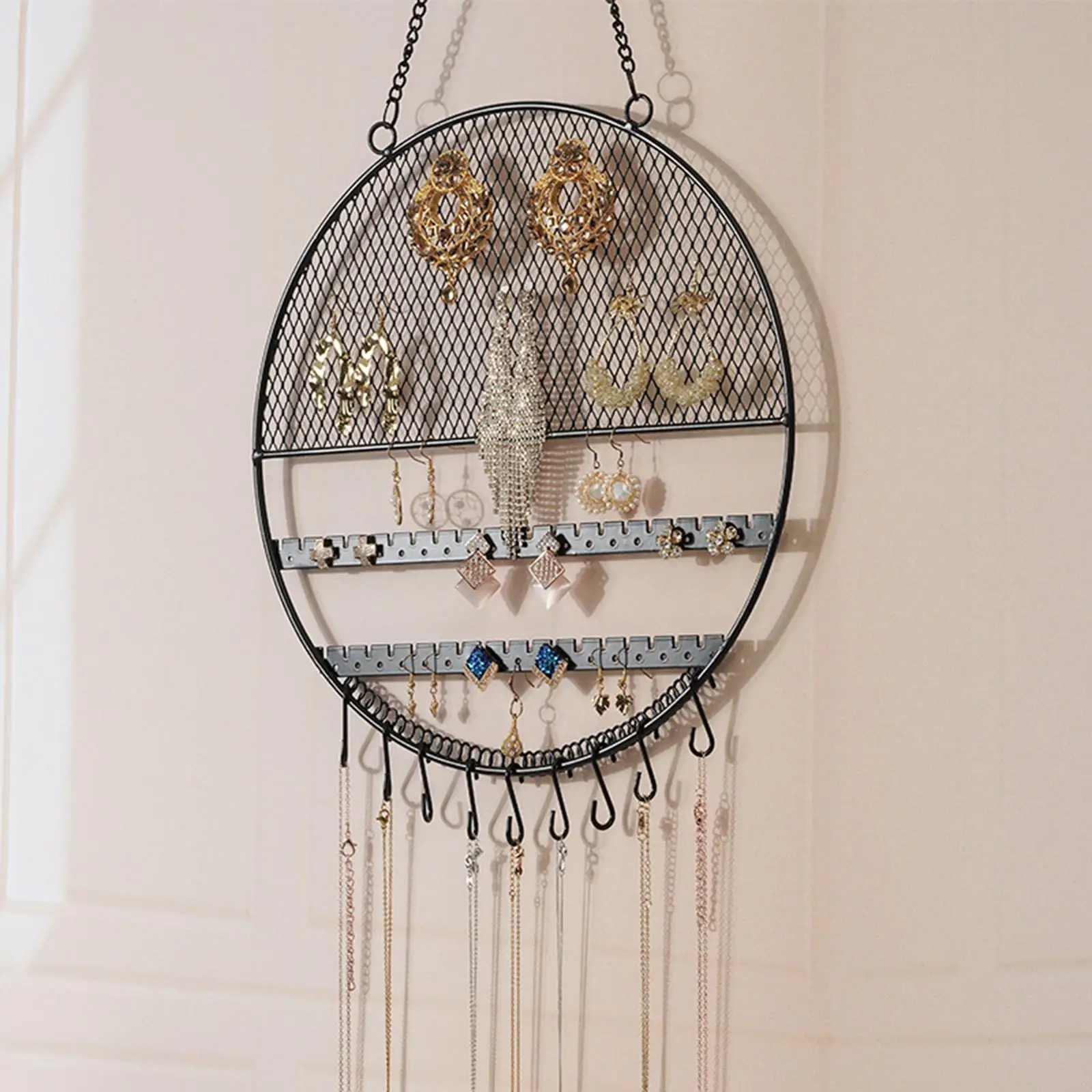 Stylish Hanging Earring Holder with Chains and Hooks, Elegant Jewelry Storage Solution