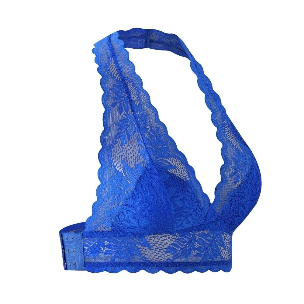 Vest Style Hanging Neck Lace Push-Up Bra Seamless Beauty Back Halter Bra Ultra Thin Side Buckle Wireless Bra Women