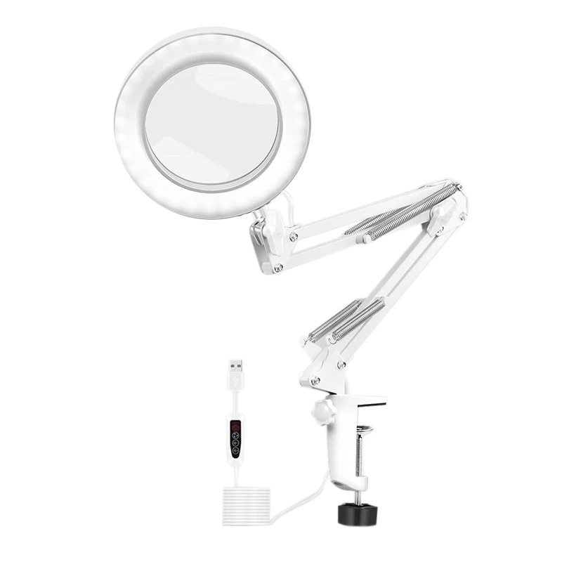 

Flexible Workbench Large 5X USB LED Magnifier 3 Color Illuminated Magnifier Lamp Magnifier Reading/Rework/Welding