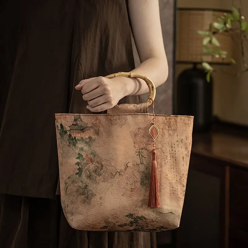 

NEW Wood Top Handle Bag Tote Women's Handbags Fringe Bag Classic Style Original Handmade Japanese Women Bag