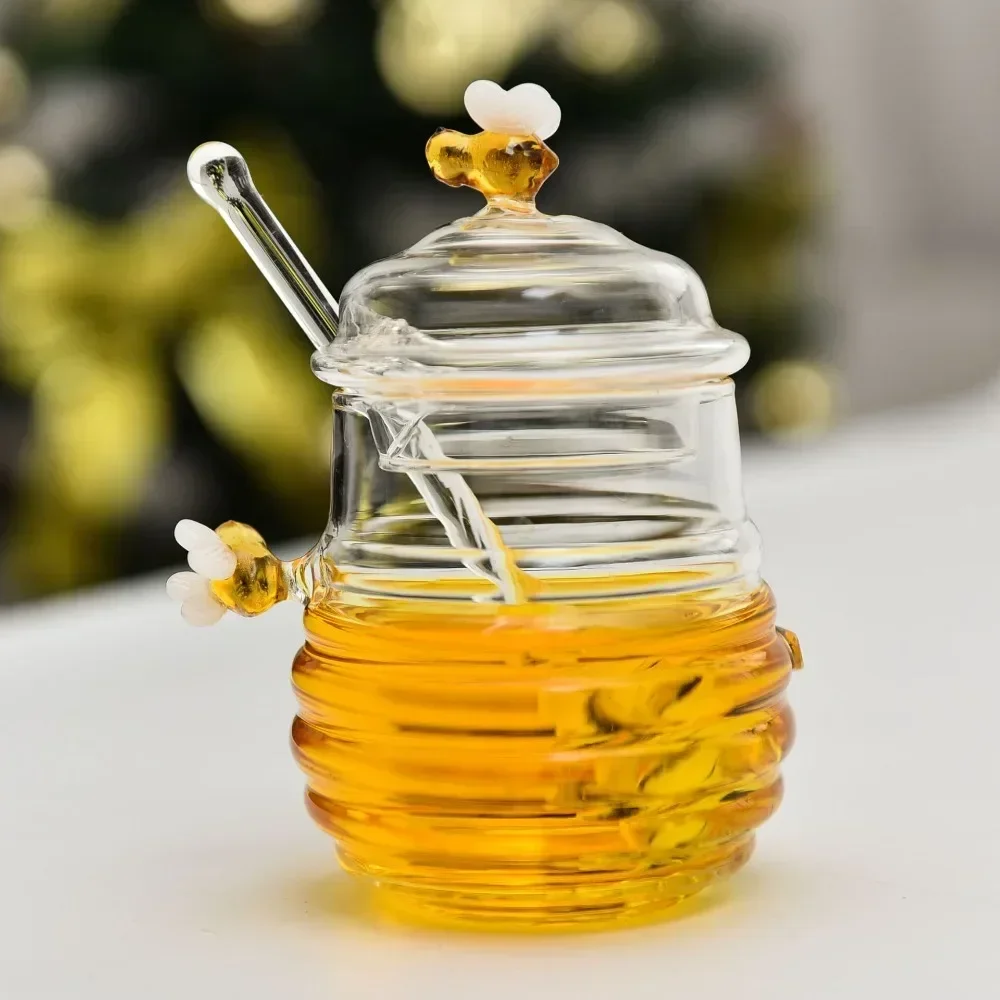 Honey jar with lid and Dipper, high borosilicate transparent Honey Pot container,Jewish New year Rosh Hashanah Shana Tova