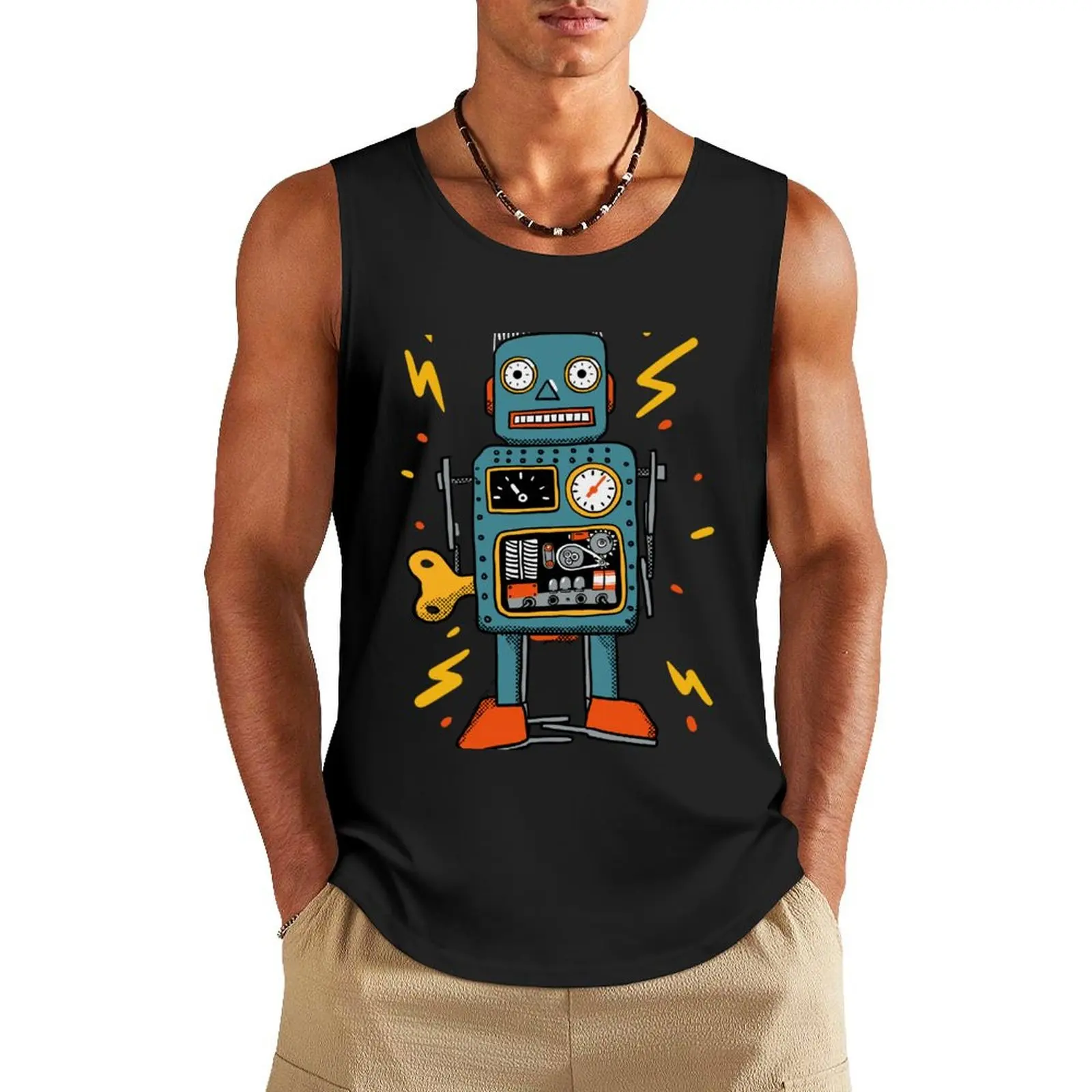 

techno robot Tank Top bodybuilding for men T-shirt sports clothing men Men's summer clothes 2024