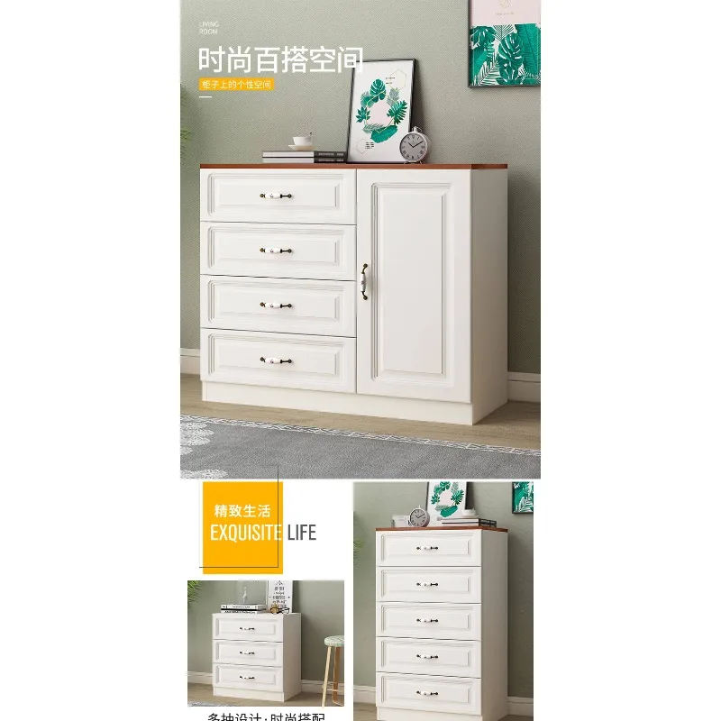 Solid Wood Five Drawer Storage Chest Modern European Style Living Room Bedroom Simple Organizer Cabinet Drawer Unit