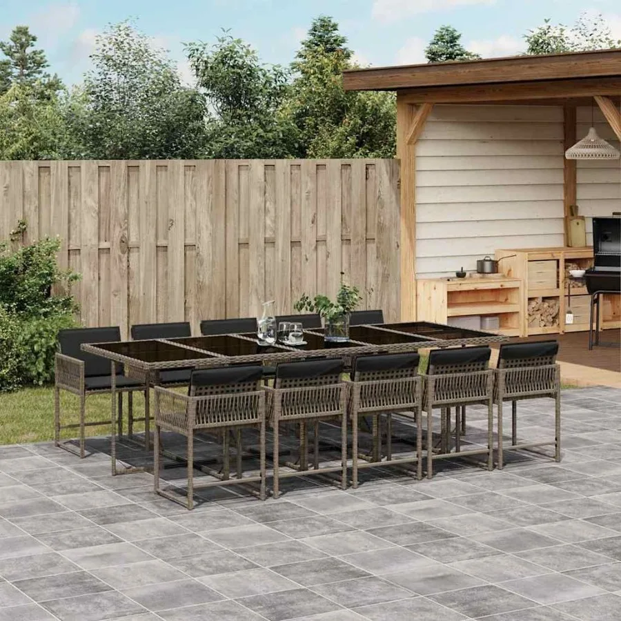 

Garden Dining Set Grey PE Rattan 11 Piece Set Foldable