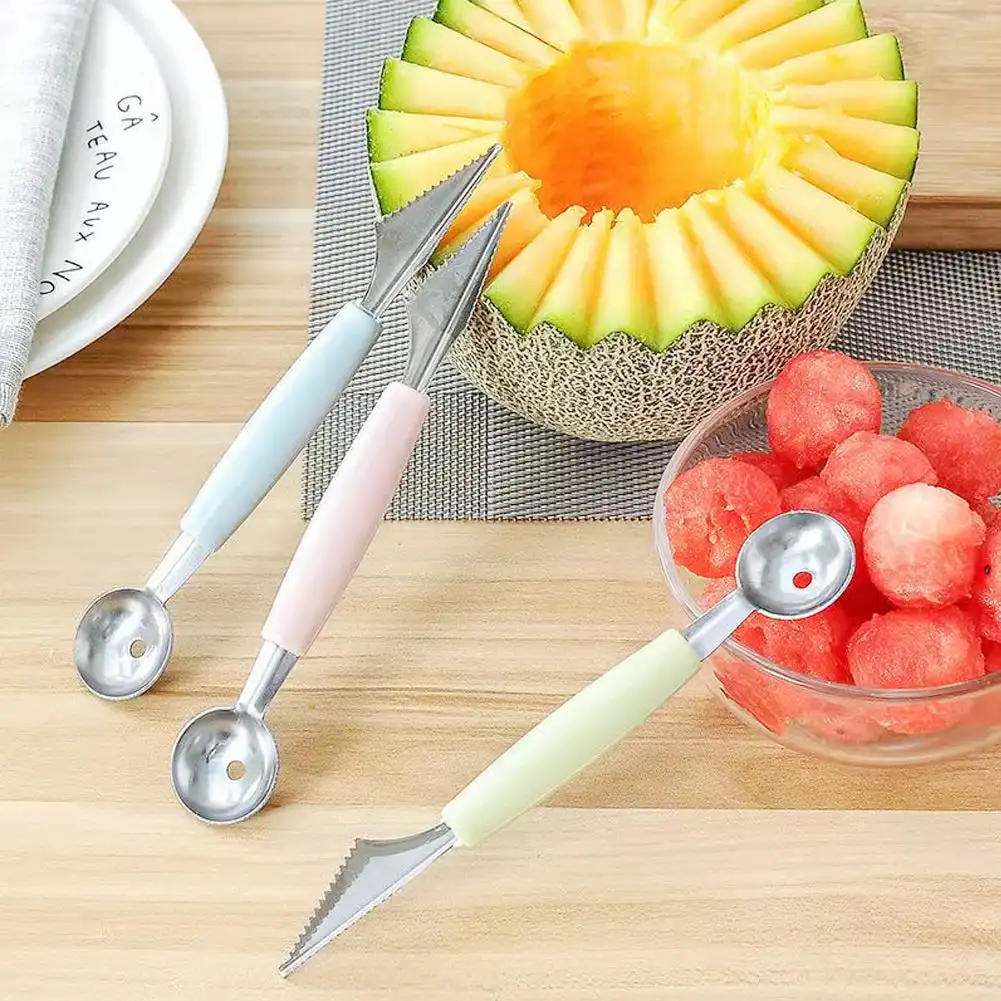 Double-Head Stainless Steel Fruit Platter Ball Digger Corrugated Carving Knife Fruits Cutter Spoon Fruit Carving Device