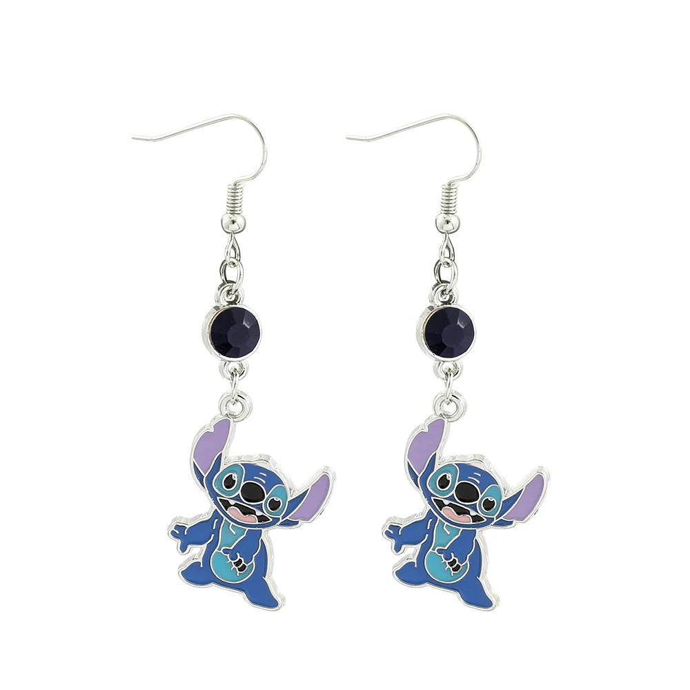 Cute Stitch Angel Drop Earrings Girl Boy Comic Classic Jewelry Pretty Blue Enamel Small Crystal Anime Earrings for Women Gift