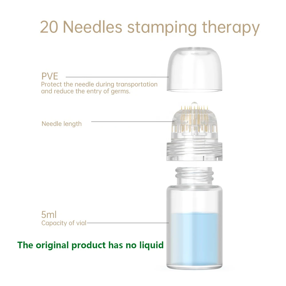 Hydra Needle 20-suero aplicador todo en uno de titanio dorado, microagujas, terapia para el cuidado de la piel con ampollas vacías de 5mL