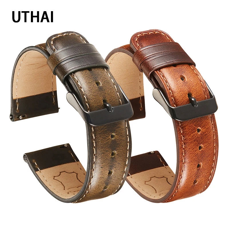 UTHAI Watch Straps For Men 20 22mm High Quality Leather Watchband Soft Material Watch Band For Samsung Huawei Watch