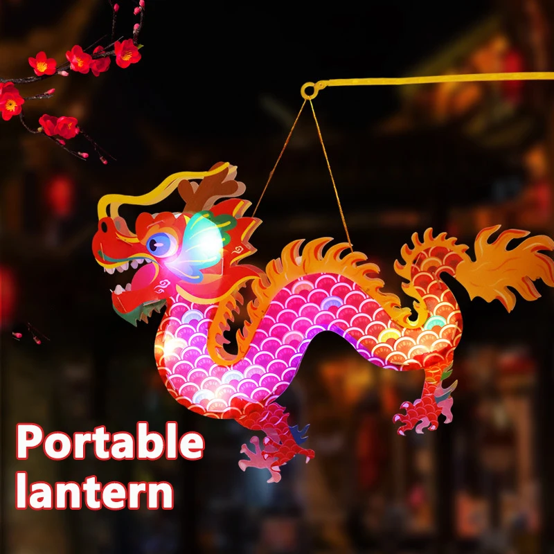 2025 Mid-Autumn Festival Lantern Festival Handmade Diy Lantern Material Bag Children's Hand-held Luminous Pvc Dragon Lantern Lan