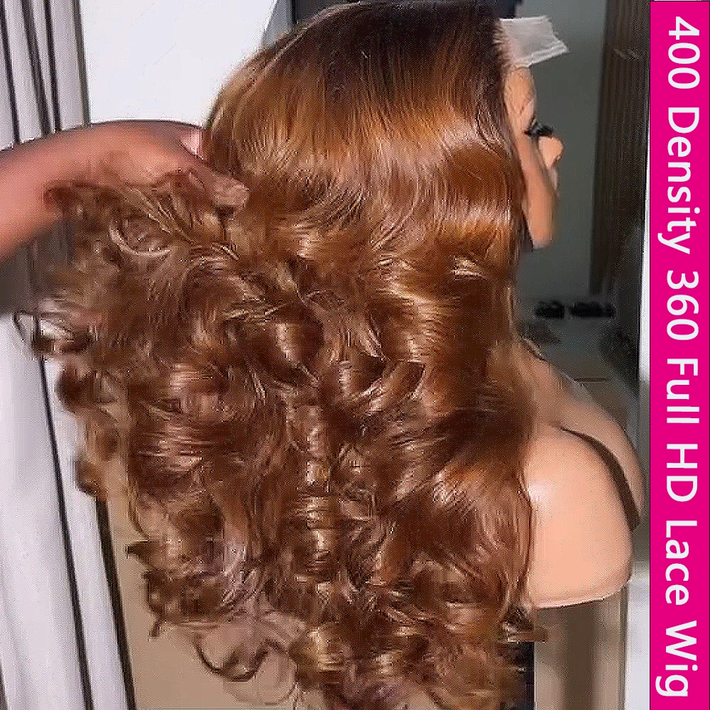 

Honey Brown Glueless Bouncy Curly 300/400 Density Wigs Wear And Go 13x6 HD Transparent Lace Frontal Wigs 16-36 Inch Pre Plucked