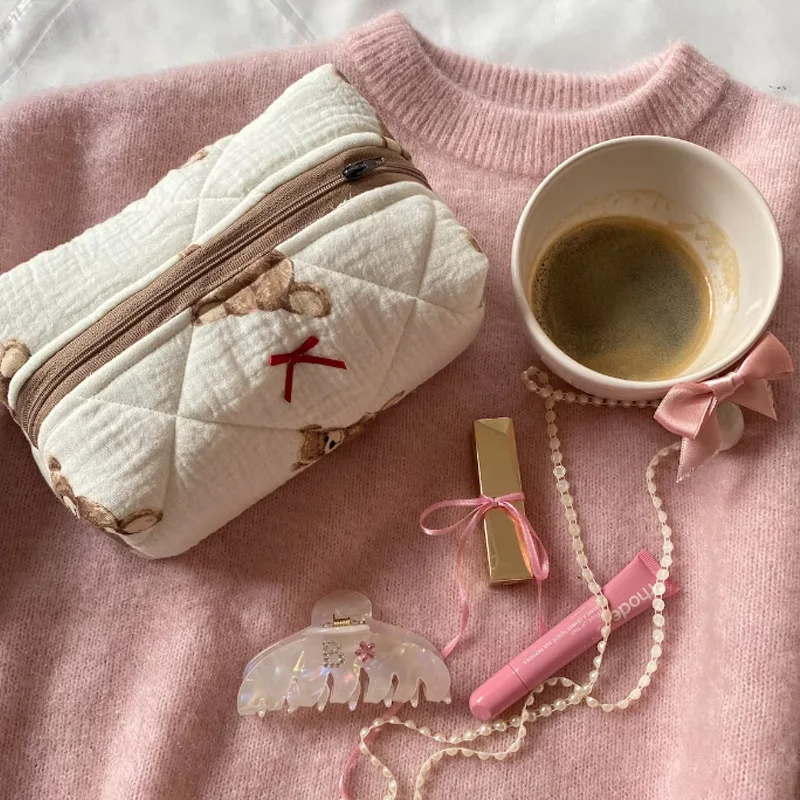 Kosmetiktasche für Damen, kawaii Teddybär-Make-up-Tasche, Make-up-Aufbewahrungstasche, Make-up-Tasche mit Cartoon-Print, Trousse Fashion Maquillage Femme – Detail 2