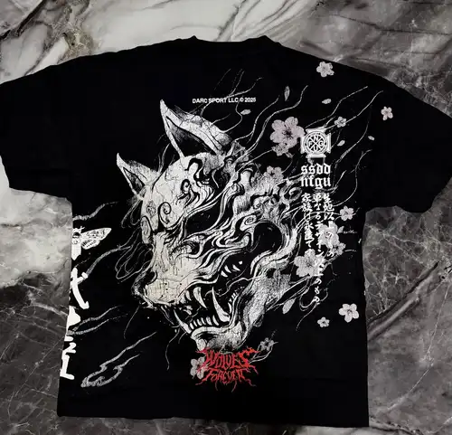 Imagen 2 del producto 2025 nuevo Japón Harajuku gótico mal espíritu patrón negro camiseta Retro hombres mujeres impresión camiseta moda manga corta algodón Tops