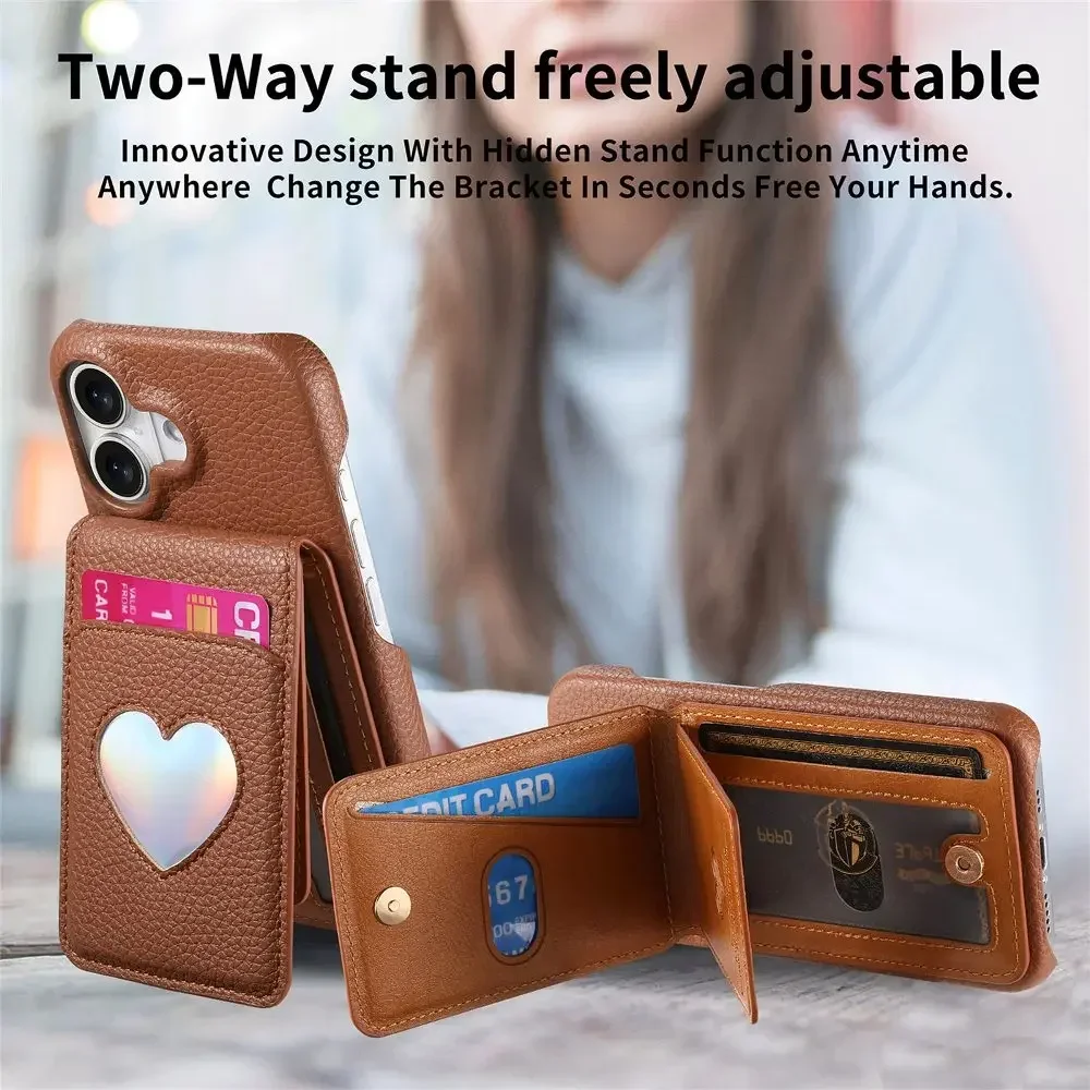 Magnetic Flip Card Case With Built In Mini Mirror Phone Cover For VIVO X200 Pro/Y300 Pro/S20 Pro