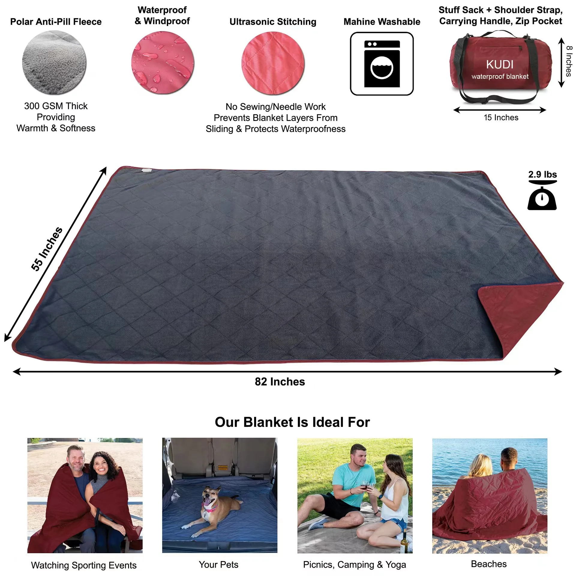 Equipo al aire libre acolchado polar Yoga Camping manta a prueba de viento impermeable engrosado Picnic alfombra portátil a prueba de humedad 140x200