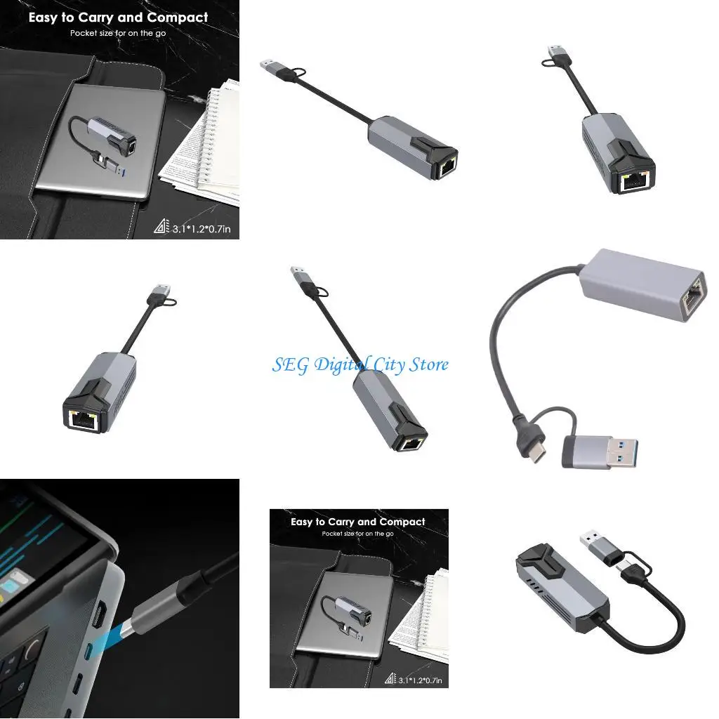

U75B USB3.0 Type C Gigabit Ethernet Adapters 5/2.5/1Gbps Fast Data Transfer Multiple System Support