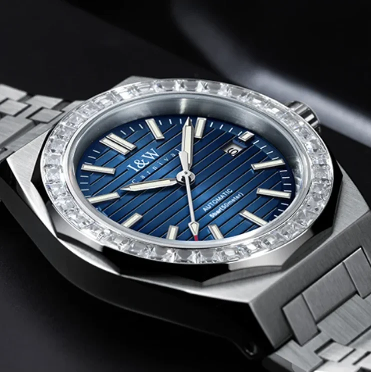 

I&W Мужские автоматические часы 42 мм Роскошные механические наручные часы с сапфировым стеклом Светящиеся 50 м Водонепроницаемые Miyota 8215 Цирконовый безель