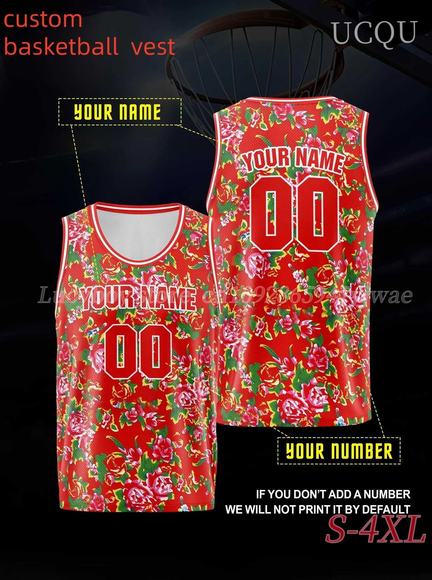 

1 Pc Customized Basketball vest Men red round neck Number Name Any Text men training Basketball Jerseys T-Shirt Men Clothing