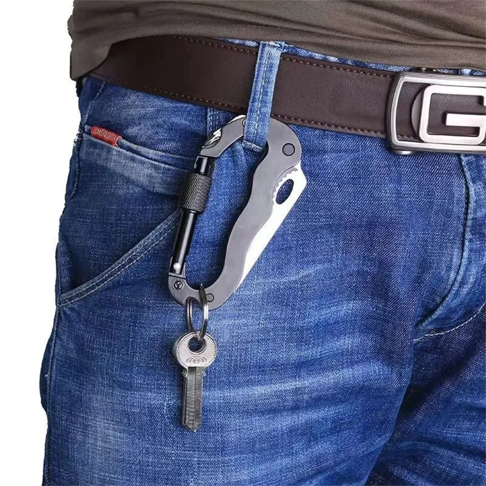 5-in-1 Multifunctional Outdoor Mountaineering Buckle,Hanging Buckle with Knife, Cross Screwdriver for Survive Self-defense