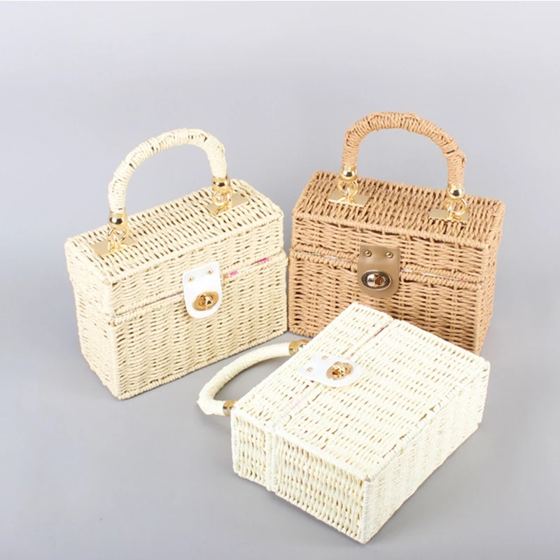 E74B Delicate Casual Stro Schoudertas Zomer Handgemaakte Bag Handtas Vierkante Box Tas Cadeau voor moeder dochters