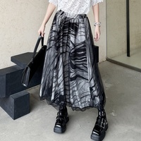Summer Women Vintage Chinese Style Mesh Patchwork Skirts Y2K High Street Ink Printed A-line Dresses vestidos faldas юбка