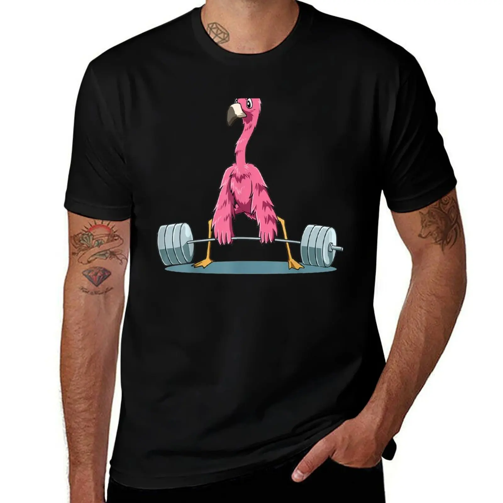 Weightlifting Flamingo Deadlifting Flamingo Powerlifting Gym T-Shirt Trendy Print Short Sleeve T-Shirt