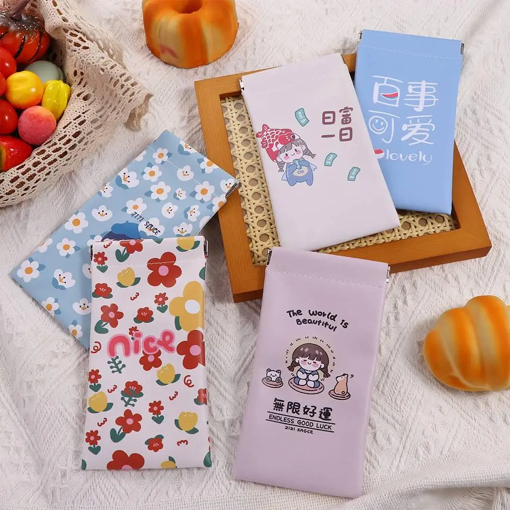 Coin Purse Cartoon Girl Eyeglasses Holder Letter PU Leather Glasses Case Cosmetic Bag Sunglasses Bag Women Spring Bag