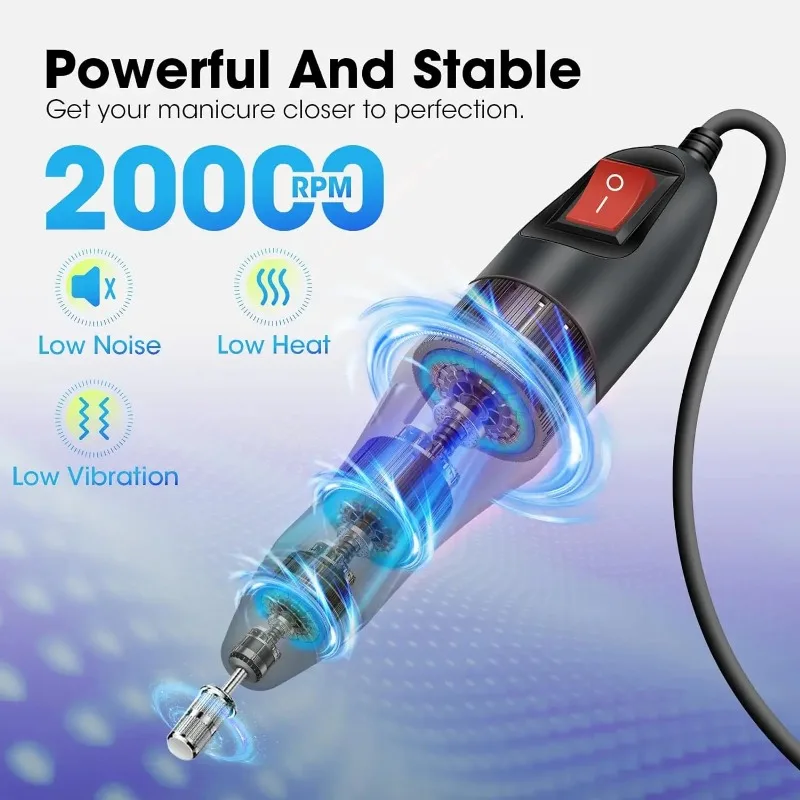 Profesjonalny zestaw wierteł do manicure do usuwania lakieru żelowego, kształtowania paznokci i pilnika - niski poziom hałasu, łatwy w użyciu