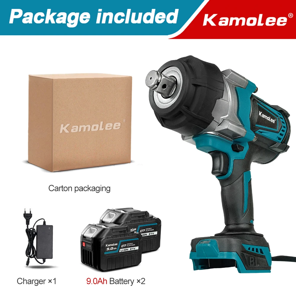 Laag 70%！！Kamolee 4100NM borstelloze slagmoersleutel 3/4 inch elektrisch gereedschap compatibel met 18/21V Kamolee-batterij