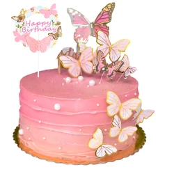 10/20pcs Butterfly Cake Toppers Decorations 3D Pink Gold Cupcake Toppers Party Supplies for Decorating Baby Shower Girl Birthday